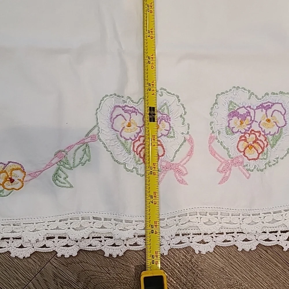 Vintage Embroidered White Pillowcases with Floral Design